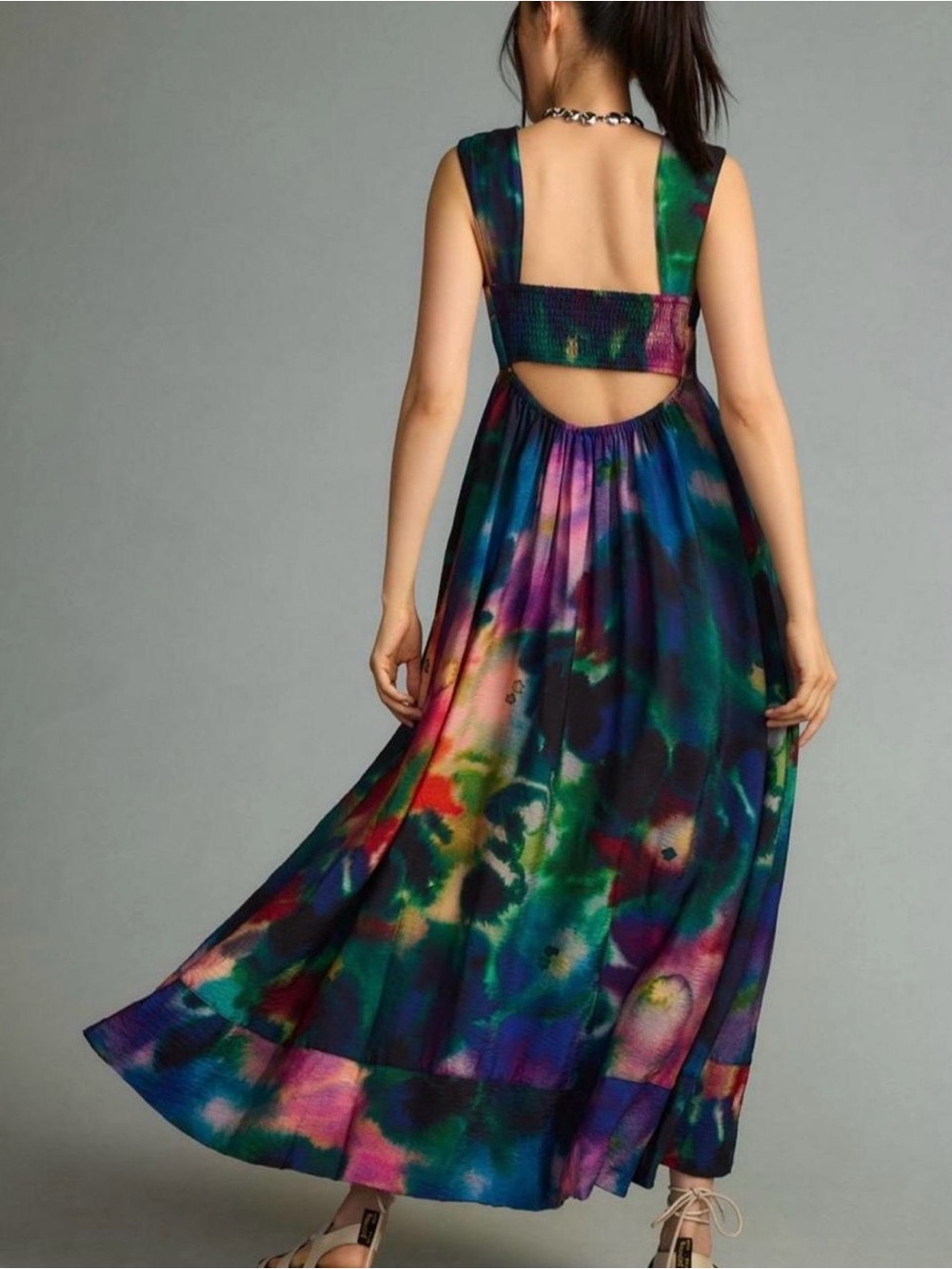 Anthropologie Multicolor Watercolor V-Neck Maxi Dress Size 2X - Picture 4 of 8